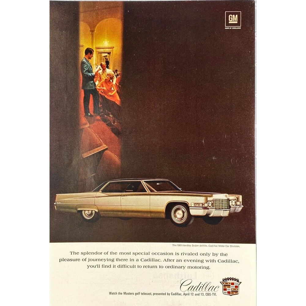 Cadillac Hardtop Sedan deVille 1969 Vintage Print Ad 1969